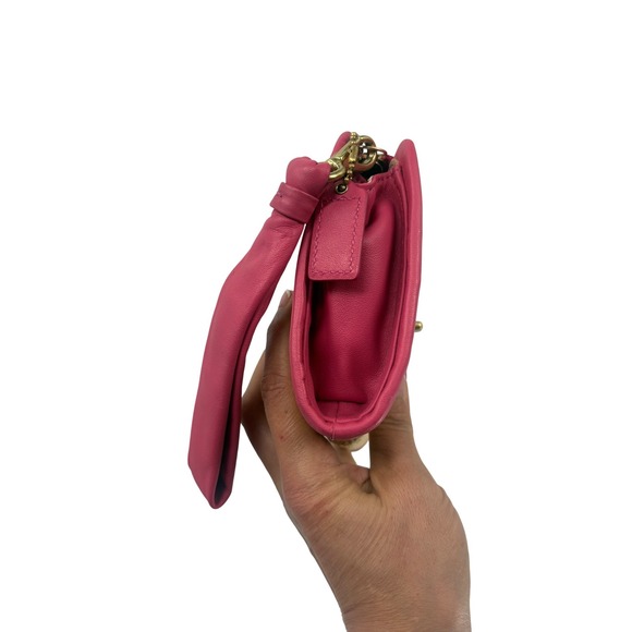 Coach Straw & Pink Leather Turnlock Wristlet Clutch | Summer Resort - Picture 6 of 11
